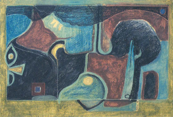 Pastoral Allure 05 Colourful, abstract composition of a deep forest with eyes on one side, as if someone is watching